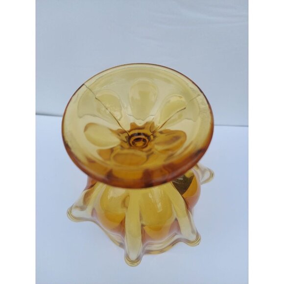 Viking Honey Amber Handkerchief 6 Point Footed Swung Vase VGC - Picture 4 of 4